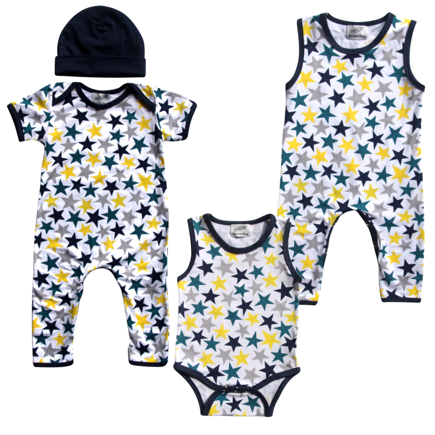 Set of Three Star Pattern Baby Rompers