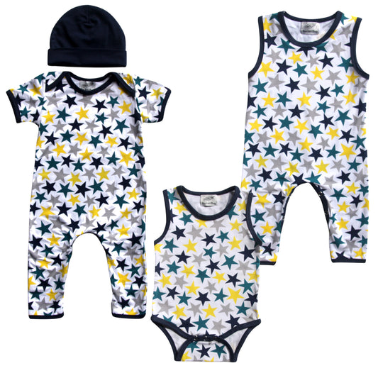 Set of Three Star Pattern Baby Rompers