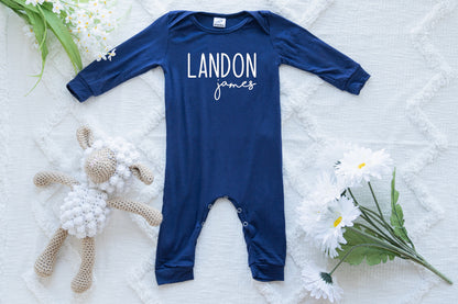 Personalized First + Middle Name (Modern Cursive) Silky Baby Long Sleeve Romper