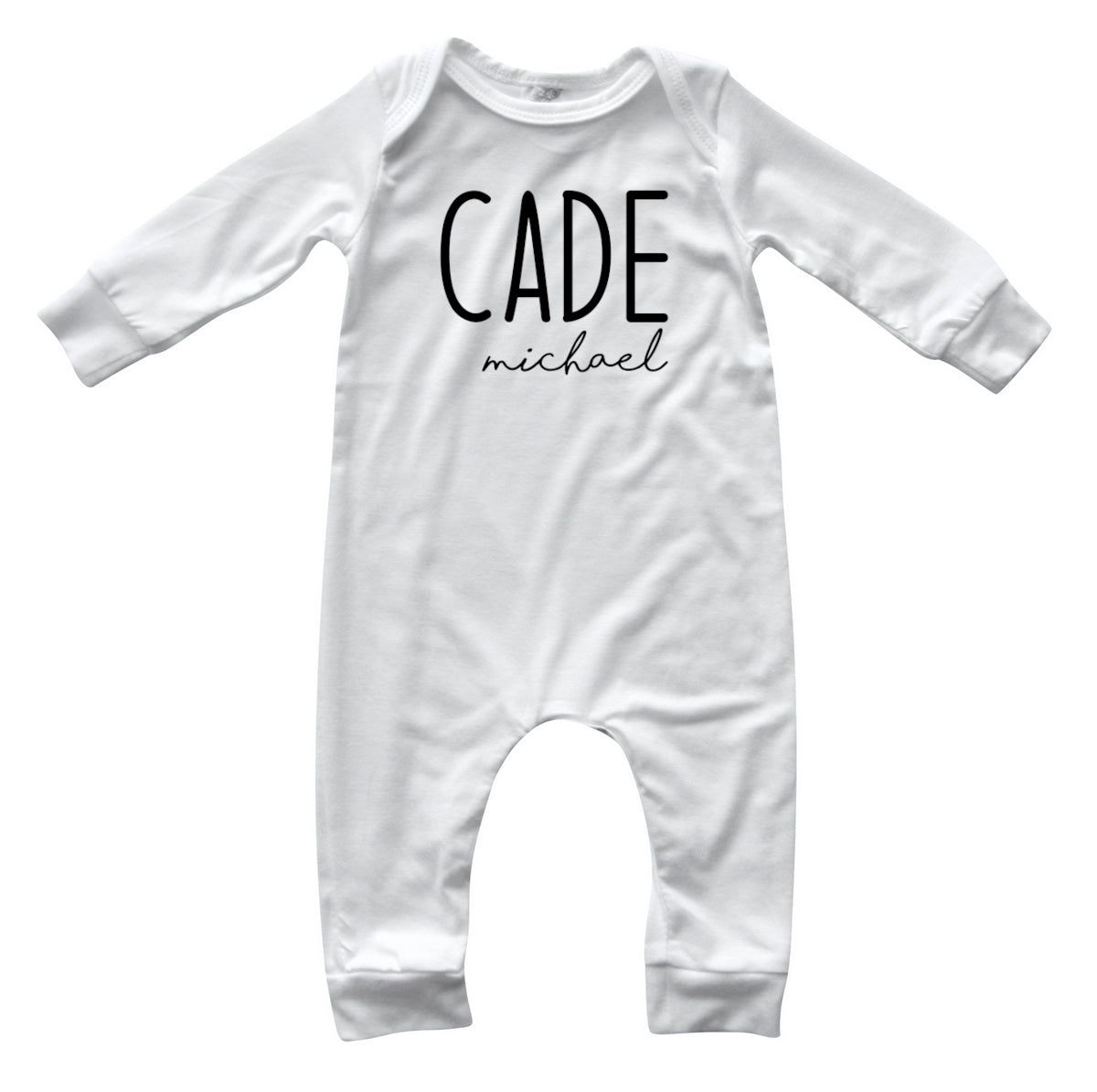 Personalized First + Middle Name (Modern Cursive) Silky Baby Long Sleeve Romper Silky Off White