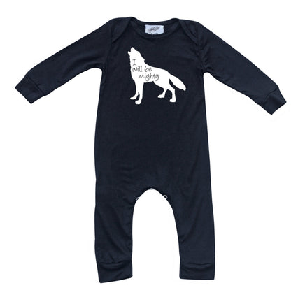 I Will Be Mighty Wolf Silky Long Sleeve Romper Silky Black