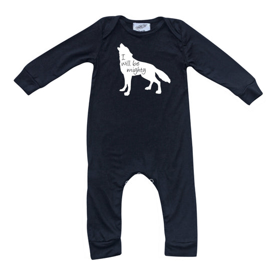 I Will Be Mighty Wolf Silky Long Sleeve Romper Silky Black