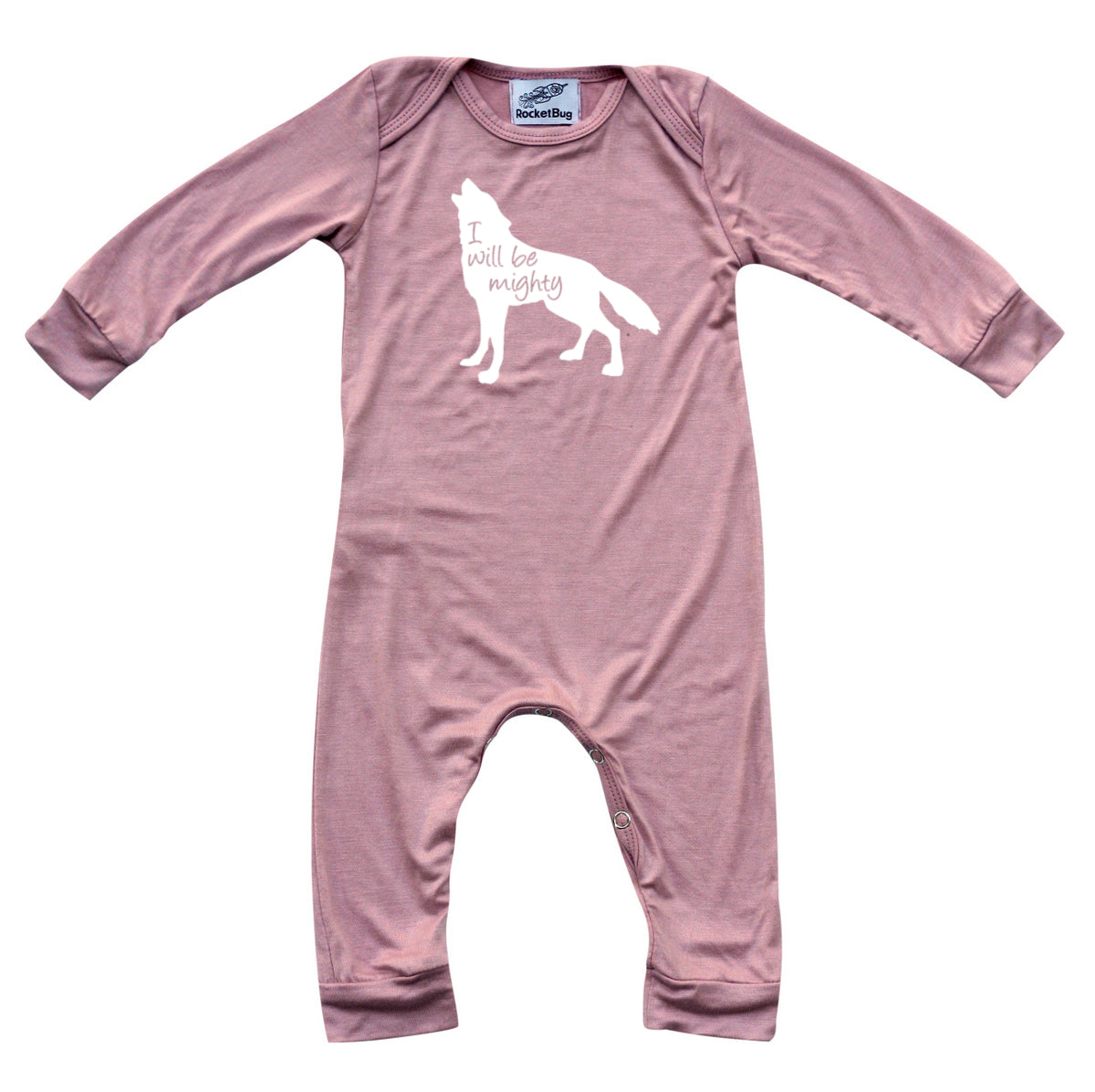 I Will Be Mighty Wolf Silky Long Sleeve Romper Silky Dusty Rose