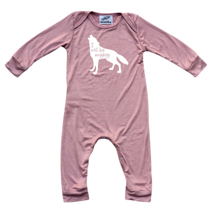 I Will Be Mighty Wolf Silky Long Sleeve Romper Silky Dusty Rose