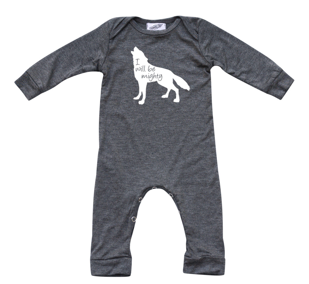 I Will Be Mighty Wolf Silky Long Sleeve Romper Silky Heather Gray