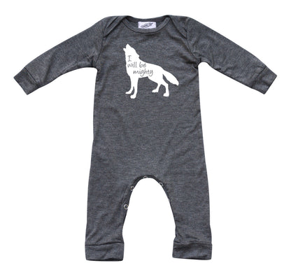 I Will Be Mighty Wolf Silky Long Sleeve Romper Silky Heather Gray