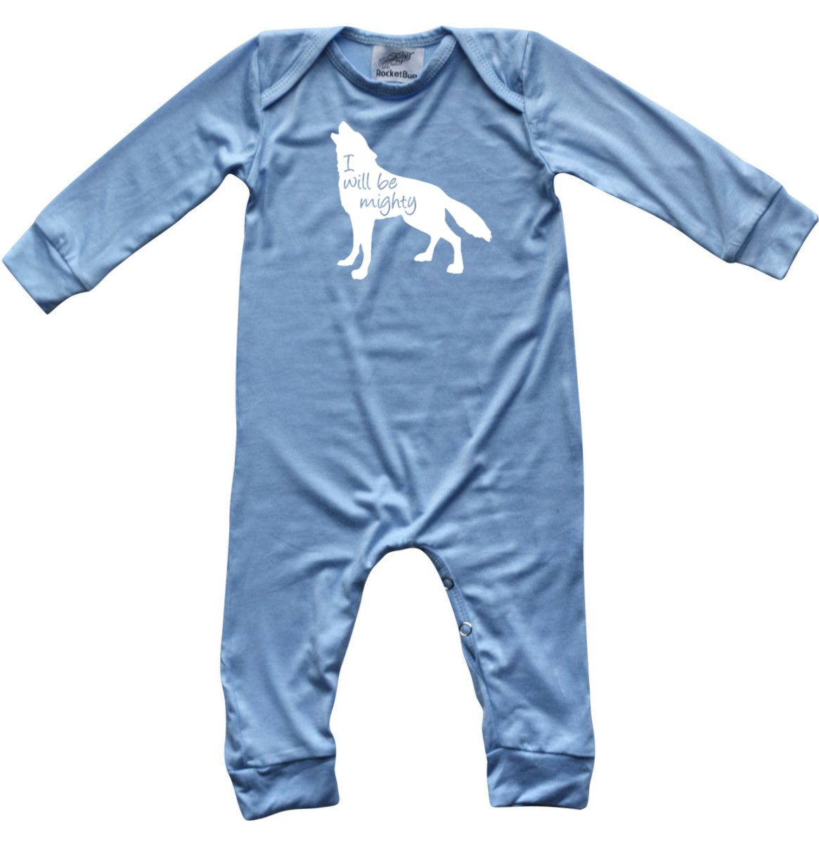 I Will Be Mighty Wolf Silky Long Sleeve Romper Silky Light Blue