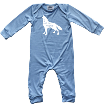 I Will Be Mighty Wolf Silky Long Sleeve Romper Silky Light Blue