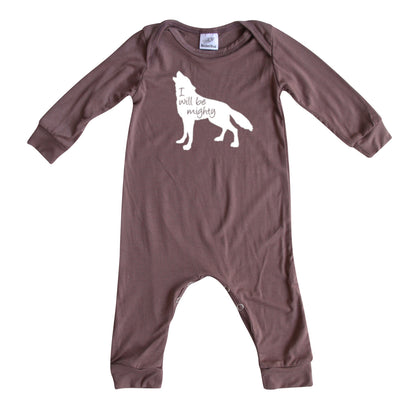 I Will Be Mighty Wolf Silky Long Sleeve Romper Silky Dark Mauve
