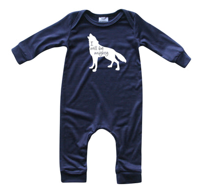 I Will Be Mighty Wolf Silky Long Sleeve Romper Silky Navy