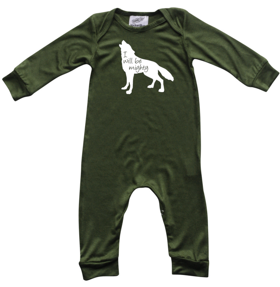 I Will Be Mighty Wolf Silky Long Sleeve Romper Silky Army Green