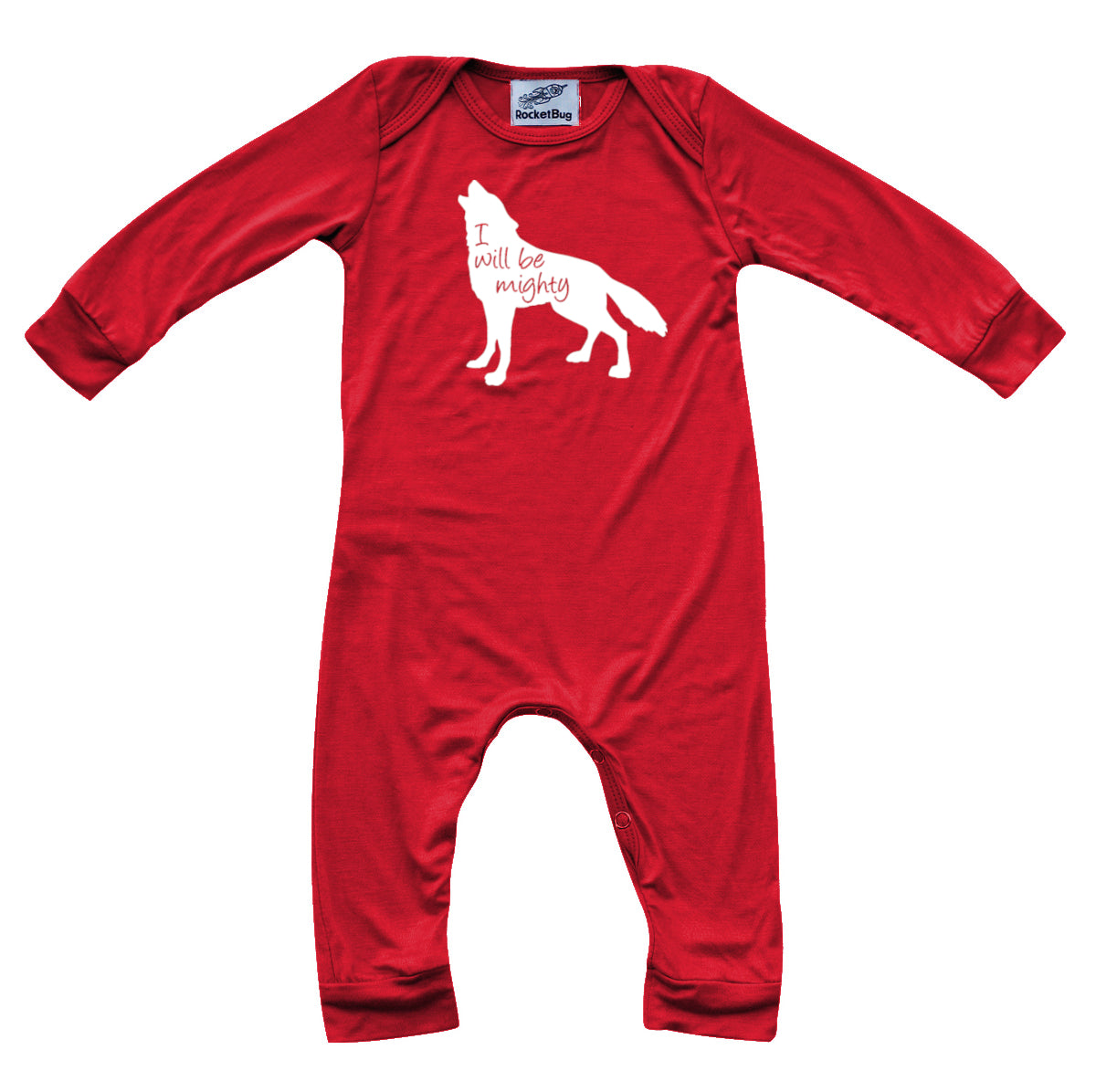 I Will Be Mighty Wolf Silky Long Sleeve Romper Silky Red