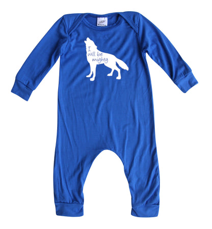 I Will Be Mighty Wolf Silky Long Sleeve Romper Silky Royal Blue