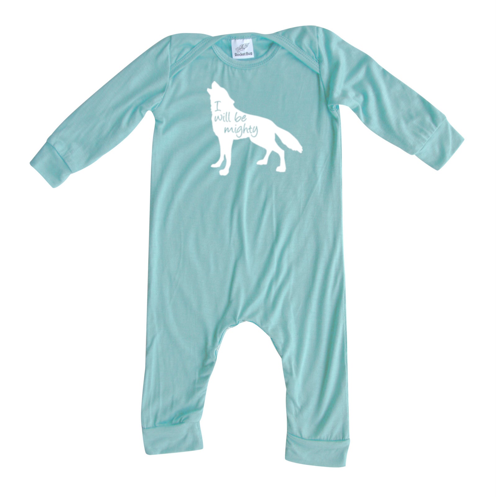 I Will Be Mighty Wolf Silky Long Sleeve Romper Silky Seafoam