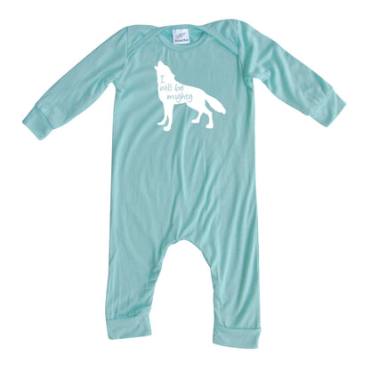 I Will Be Mighty Wolf Silky Long Sleeve Romper Silky Seafoam
