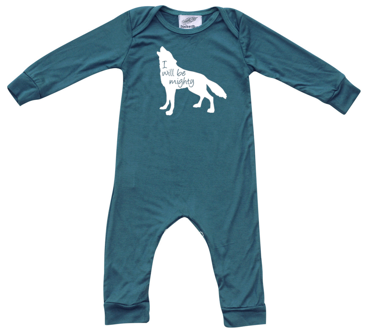 I Will Be Mighty Wolf Silky Long Sleeve Romper Silky Midnight Teal