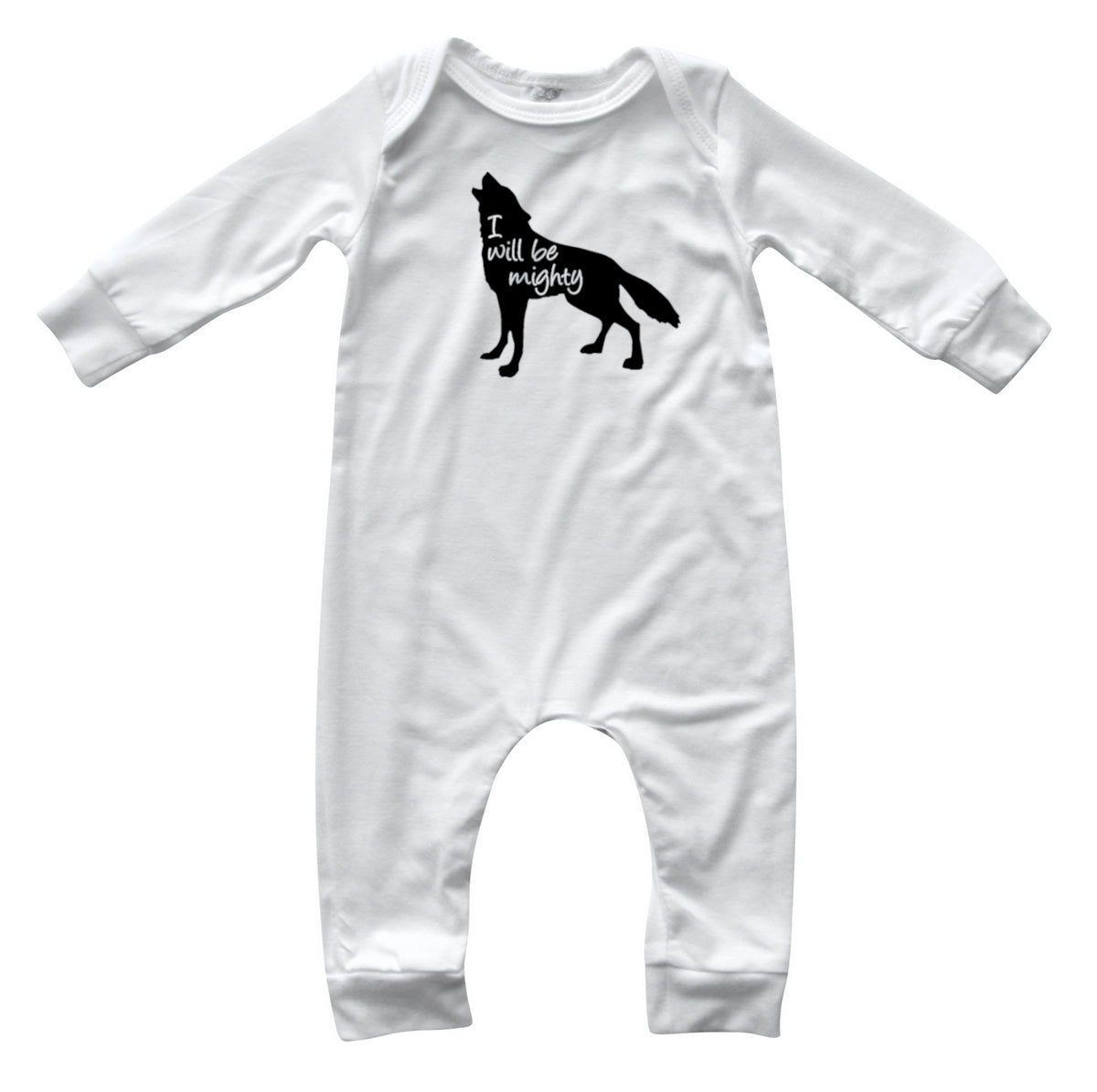 I Will Be Mighty Wolf Silky Long Sleeve Romper Silky Off White