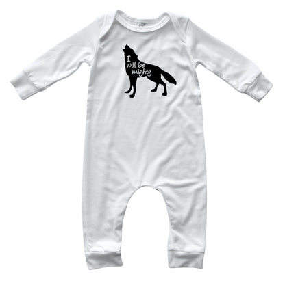 I Will Be Mighty Wolf Silky Long Sleeve Romper Silky Off White