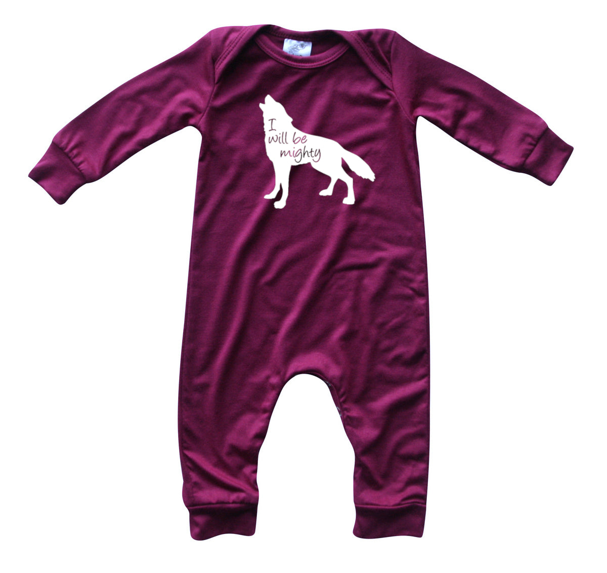I Will Be Mighty Wolf Silky Long Sleeve Romper Silky Wine