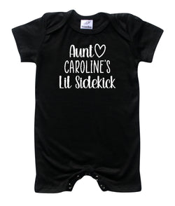 Personalized Aunt's Lil Sidekick Silky Baby Romper Shorts