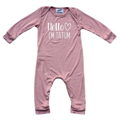 Personalized Hello Heart Silky Long Sleeve Baby Romper Silky Dusty Rose