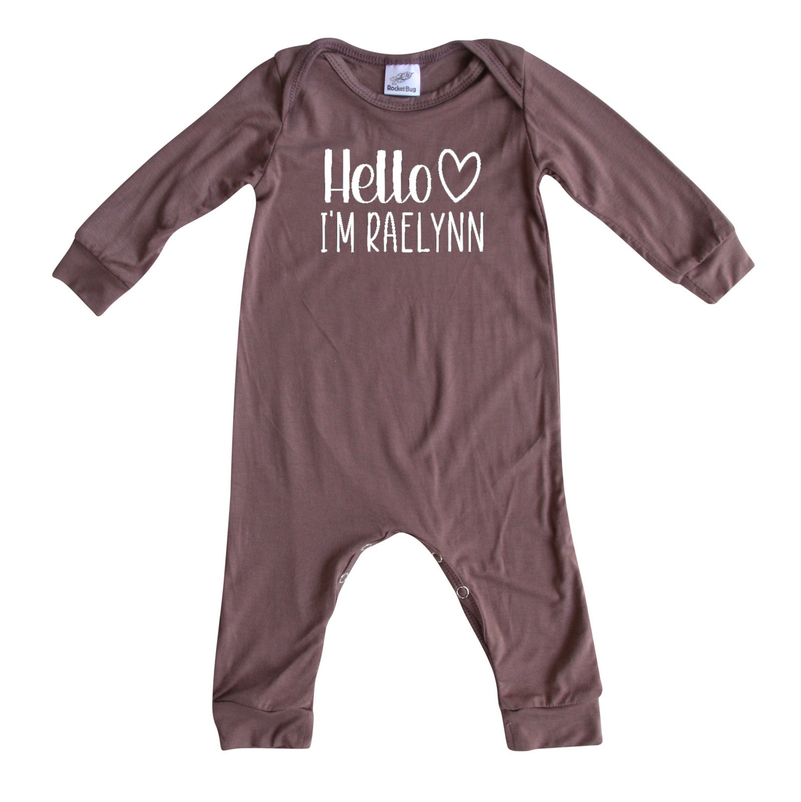 Personalized Hello Heart Silky Long Sleeve Baby Romper Silky Dark Mauve