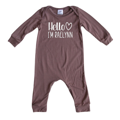 Personalized Hello Heart Silky Long Sleeve Baby Romper Silky Dark Mauve