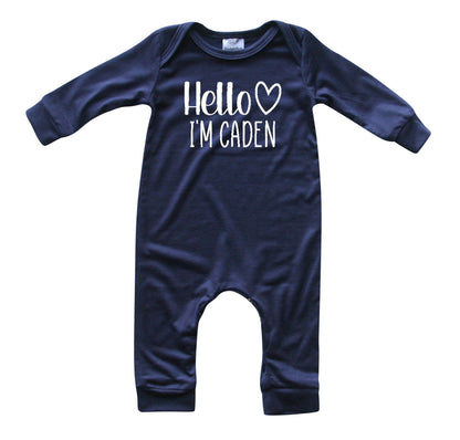 Personalized Hello Heart Silky Long Sleeve Baby Romper Silky Navy