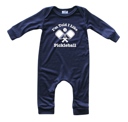 I'm Told I Like Pickleball Long Sleeve Romper Silky Navy