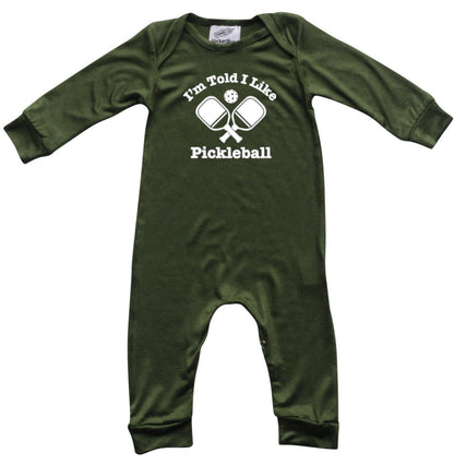 I'm Told I Like Pickleball Long Sleeve Romper Silky Army Green