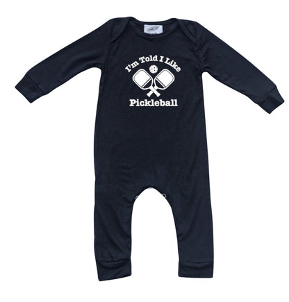 I'm Told I Like Pickleball Long Sleeve Romper Silky Black