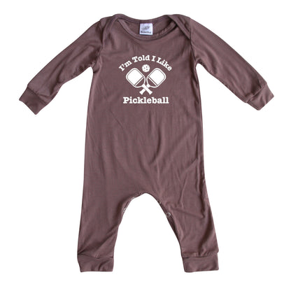 I'm Told I Like Pickleball Long Sleeve Romper Silky Dark Mauve