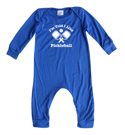 I'm Told I Like Pickleball Long Sleeve Romper Silky Royal Blue