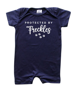 Protected By (Dog) Personalized Custom Silky Shorts Baby Romper for Boys and Girls