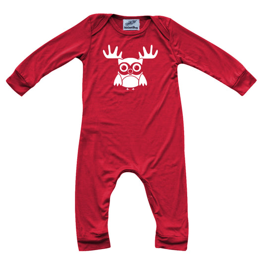 Rudolph Owl Holiday Long Sleeve Baby Jumpsuit Romper