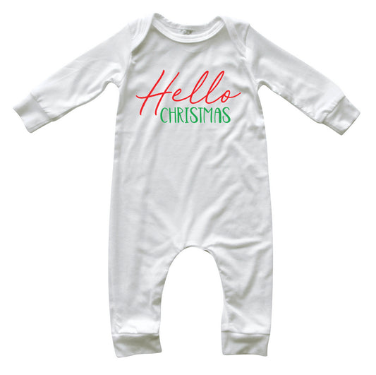 Hello Christmas White Christmas Long Sleeve Baby Jumpsuit Romper
