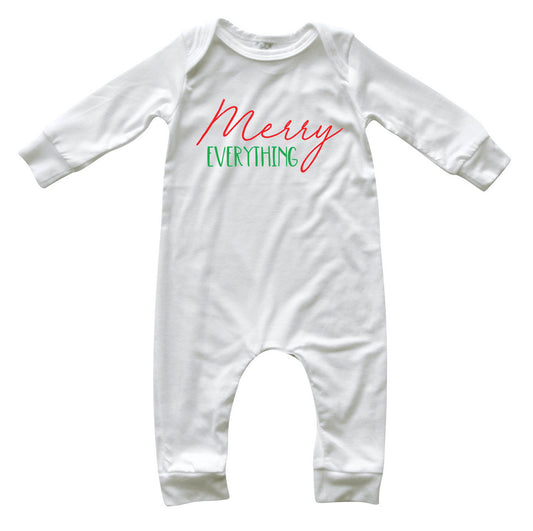 Merry Everything White Christmas Long Sleeve Baby Jumpsuit Romper