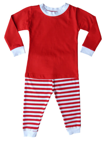Holiday Christmas Red & White Striped Pajamas  for Babies, Toddlers, & Big Kids