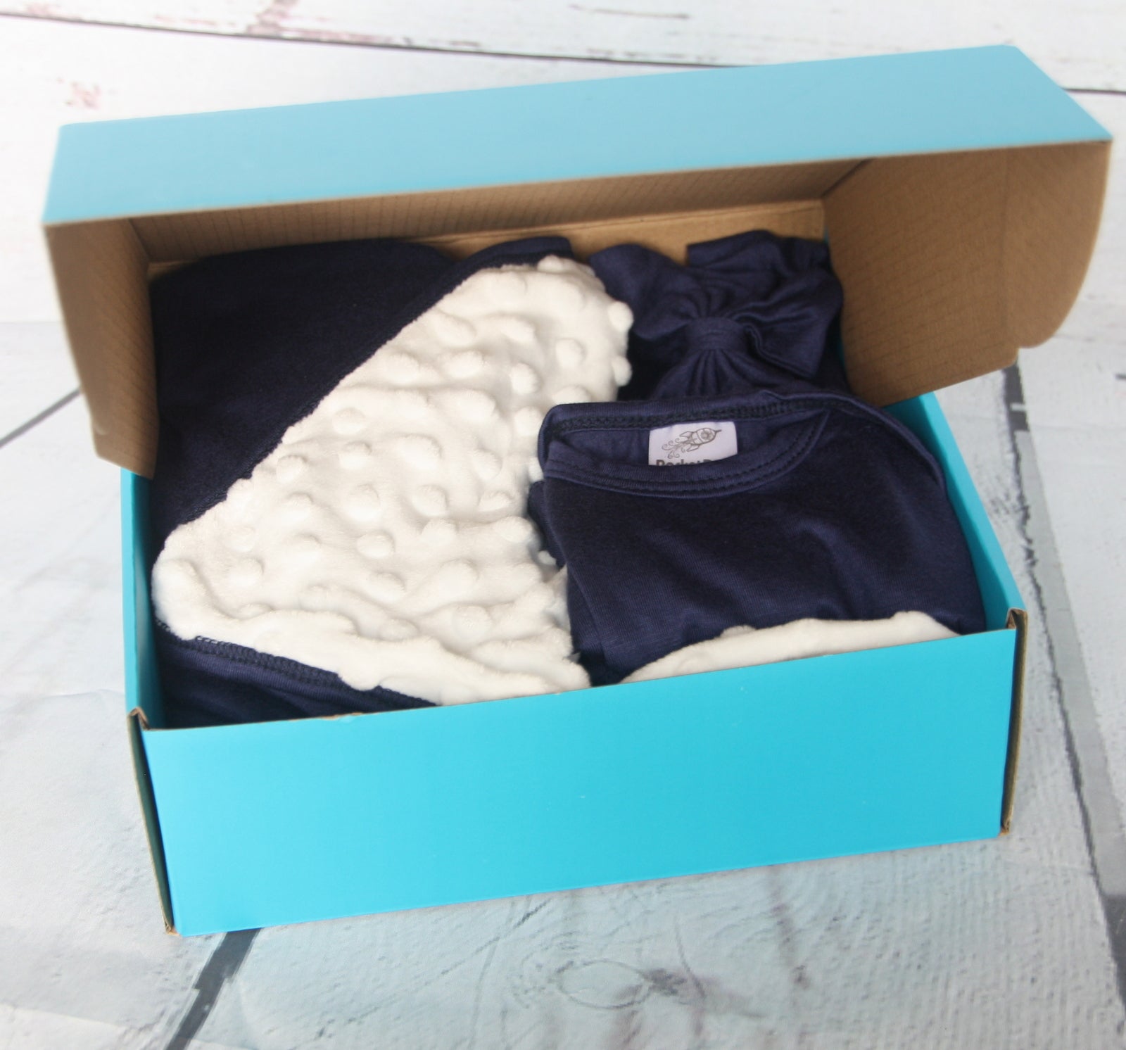 Rocket Bug 'Lush' PERSONALIZED GIFT SET- Silky Long Sleeve Baby Romper, Matching Blanket, and Hat or Headband