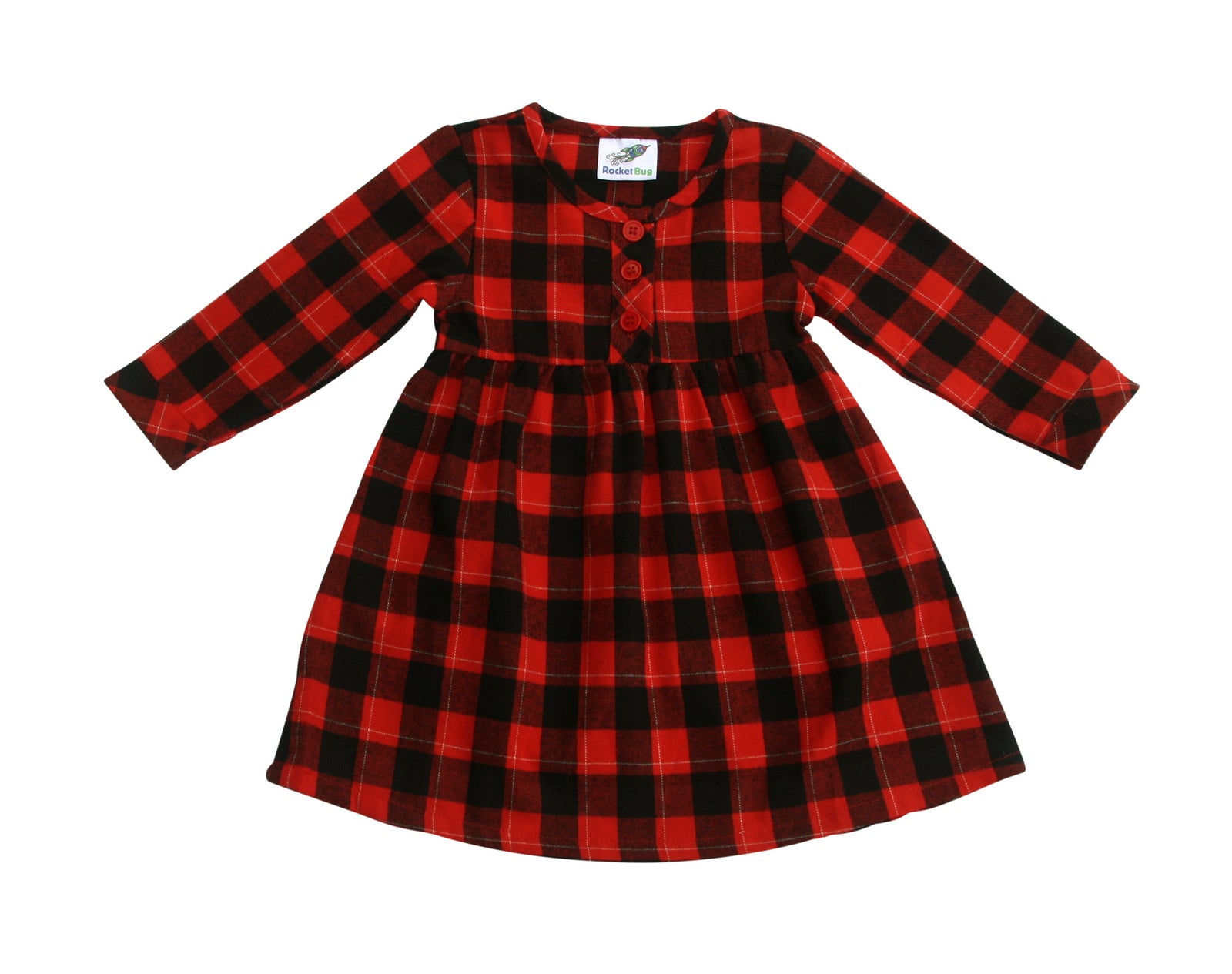 long sleeve toddler girl dress Flannel Long Sleeve Pleated Waist Baby, Toddler, Girls Dress 5 / Red + Black Plaid Flannel