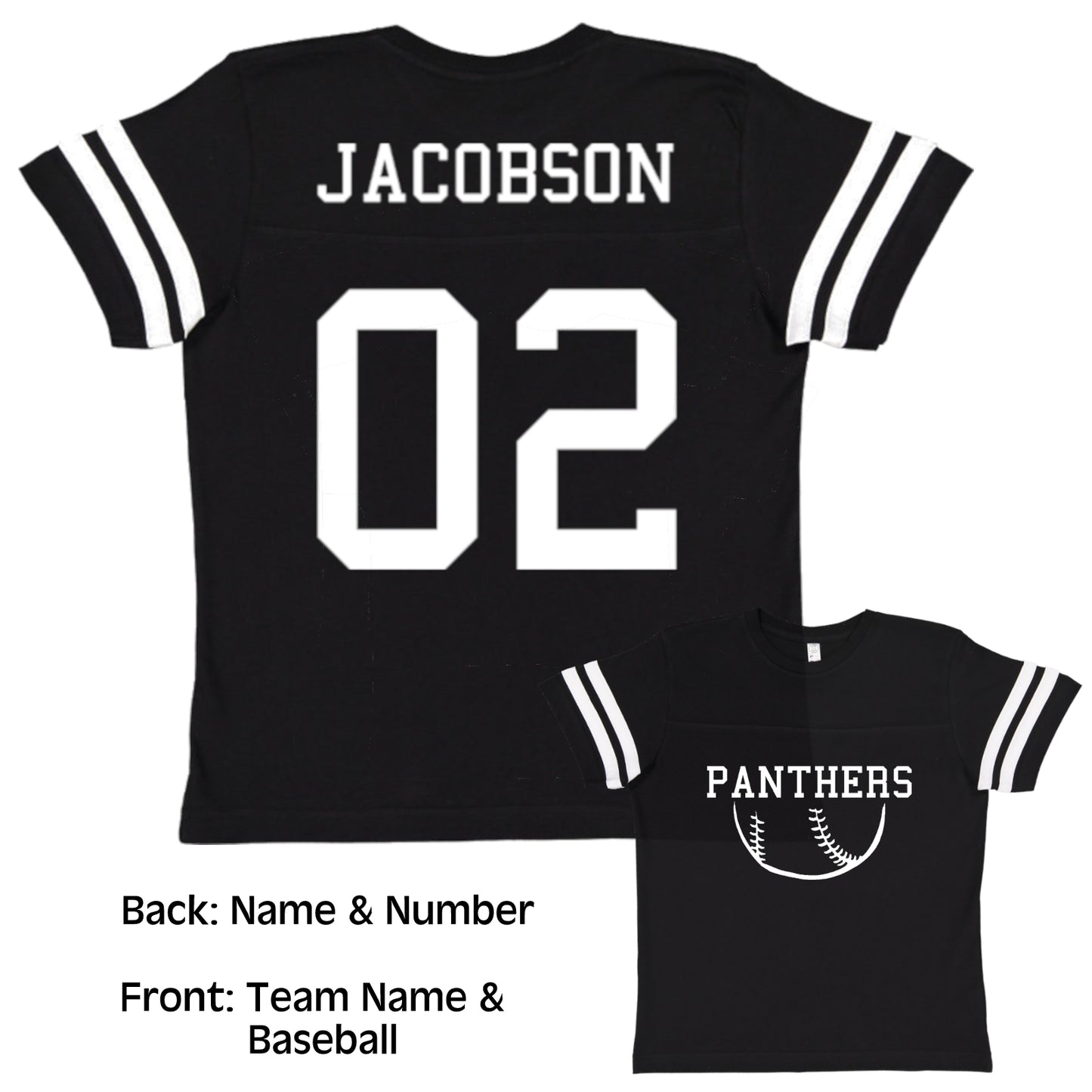 Custom Baseball Team Jersey Toddler and Child Personalized with Name and Number (Front & Back)