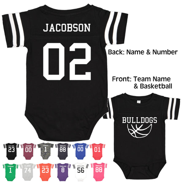 Custom Basketball Team Jersey Baby Bodysuit Personalized with Name and Number Front Back
