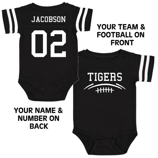 Custom Football Team Jersey Baby Bodysuit Personalized with Name and Number (Front & Back)