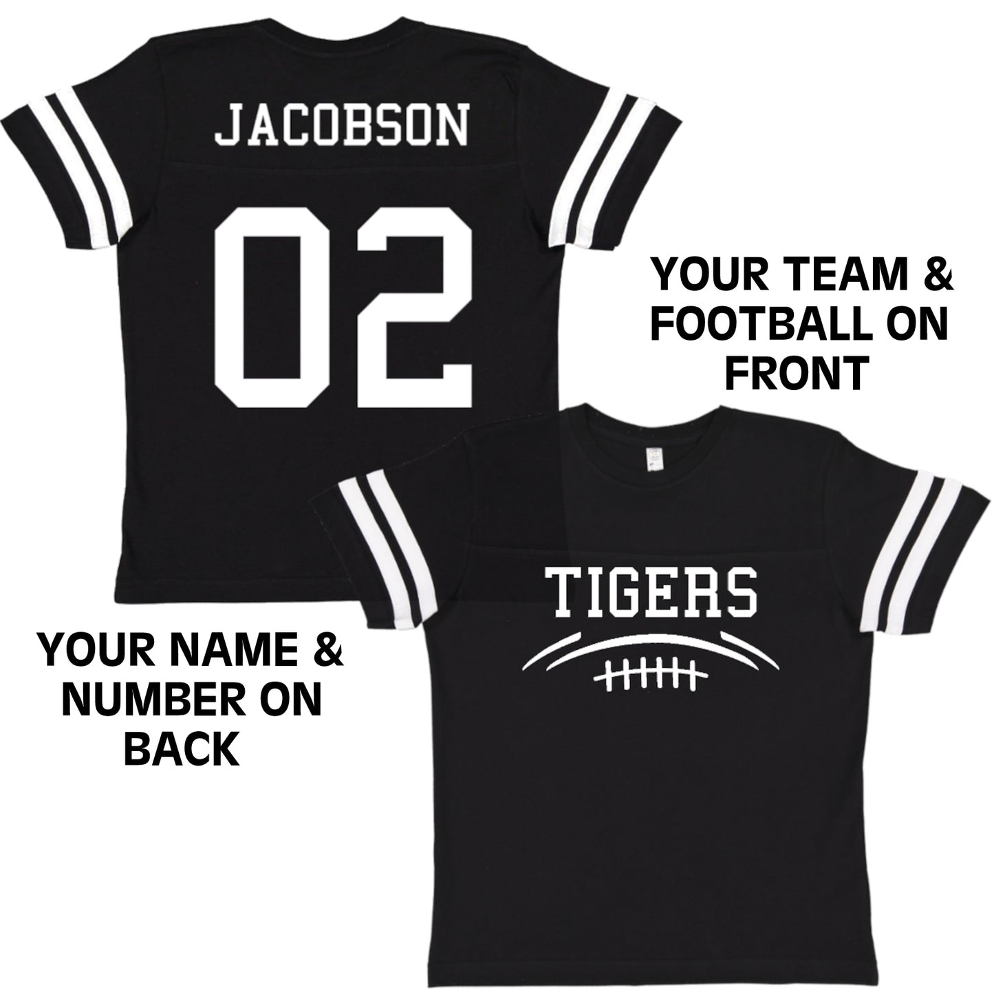 Custom Football Team Jersey Toddler and Child Personalized with Name and Number (Front & Back)