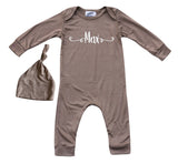 Personalized Custom Silky Long Sleeve Baby Romper for Boys and Girls-Gender Neutral (Sweetly Modern Font) (+ Hat)