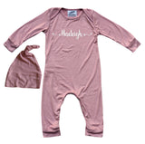 Personalized Custom Silky Long Sleeve Baby Romper for Boys and Girls-Gender Neutral (Sweetly Modern Font) (+ Hat)
