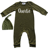 'Lush'  Personalized Custom Silky Long Sleeve Baby Romper + Hat for Boys and Girls-Gender Neutral