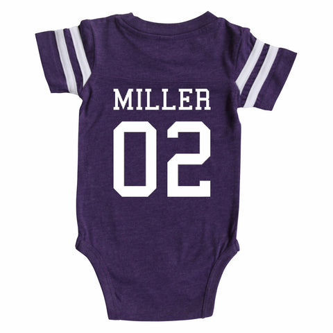 Custom Football Jersey Baby Bodysuit Personalized with Name and Number (Back Only) Newborn/0-3 Months / Vintage Orange