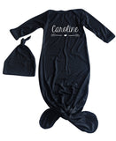 'Heart & Arrow' Silky Knotted Baby Gown with Personalized Knotted Hat