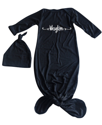 'Sweetly Modern' Silky Knotted Baby Gown with Knotted Hat for Boys & Girls